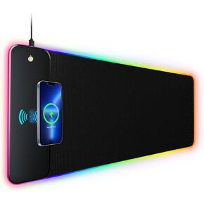 RGB Gaming Mouse Pad with Wireless Charging, Large Mouse Pad with LED Light, Keyboard Pad with Non-Slip Rubber Base,Waterproof Desk Pad for Home Office Decor