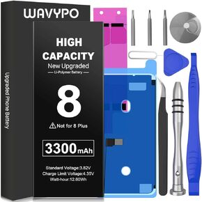WAVYPO Battery for iPhone 8, 3300mAh Upgraded High Capacity New 0 Cycle Battery Replacement for iPhone 8 A1863 A1905 A1906 Spare Batteries with Full Repair Tools