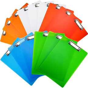 Plastic Clipboards,IJRPLM 15 Pack Clip Boards with Low Profile Clip, Assorted Transparent Color Clipboard Bulk,12.4'' x 8.7'' Standard A4 Letter Size Clip Board for Classroom School Office Home