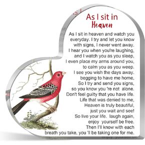 Sympathy Gifts for Loss of Loved One,Heart Acrylic with Condolence Quote,Bereavement Gifts for Loss of Father,Memorial Gift for Loss of Mother,Cardinal Remembrance Gifts 15 x 15 inch