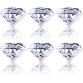 Qf Pack of 6 Clear Crystal Diamond Glass Jewels Home Decor, Wedding Table Decoration, Glass Paperweight 50mm (2in), 6pcs-Clear (50mm2in)