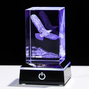 Movdyka 3D Crystal Eagle Animals Figurines Gifts with Colorful Light Base Ideas Eagle Gifts for Men Women Home Decor Statue Glass Ornaments Paperweight