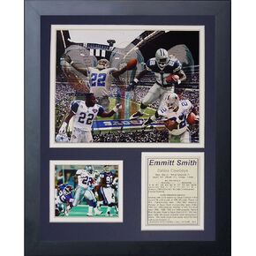 Emmit Smith- Dallas Cowboys Legend Collectible | Framed Photo Collage Wall Art Decor - 12"x15" | Legends Never Die, Black