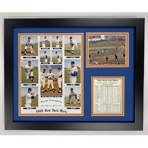 Legends Never Die New York Mets 1969 MLB World Series Champions- Team Pictures and Roster Collectible | Framed Photo Collage Wall Art Decor - 12"x15", Black