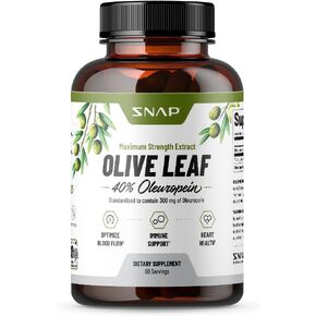 Olive Leaf Extract Capsules - Super Strength 40% Oleuropein for Blood Flow Support, Improve Digestion, Antioxidant Boost Supplement, Improve Brain Function (60 Capsules)