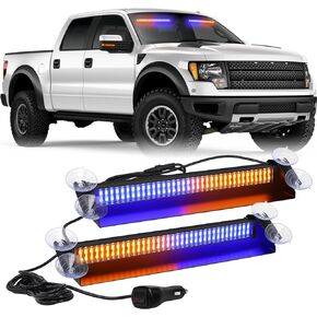 XRIDONSEN Emergency Dash Lights 144 LED Red White Interior Windshield Strobe Volunteer Firefighter Lights Warning Hazard Safety 2x14.5 inch Front/Rear Deck Split Mount for Vehicles Trucks