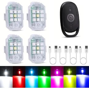 4 Pcs Wireless Strobe Lights with Remote Control, 7 Colors USB Rechargeable High Brightness Flashing Lights Anti-Collision Lights for Car Motorcycle Bike Aircraft Truck