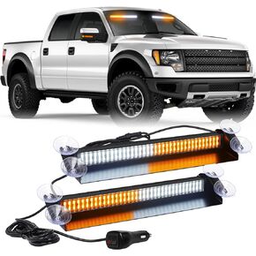 XRIDONSEN Emergency Dash Lights 144 LED Red White Interior Windshield Strobe Volunteer Firefighter Lights Warning Hazard Safety 2x14.5 inch Front/Rear Deck Split Mount for Vehicles Trucks