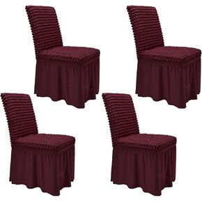 NICEEC High Stretch Dining Room Chair Covers with Skirt Easy Fit Removable Spandex Kitchen Parson Chair Slipcovers Washable Chair Protector for Wedding Party Banquet Hotel(Set of 2,Beige)