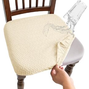 Waterproof Chair Seat Covers for Dining Room Set of 4 with Elastic Buckles,Stretch Diamond Removable Washable Cushion Slipcovers for Kitchen,Khaki