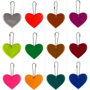PUZOU 12Pcs Mix Color Safety Reflector,Pendant Love Heart Safety Reflector Kids Reflector Pendant for School Bag Backpack Cycling Running(6 Colors)