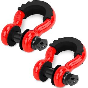 Savadicar 2 Pack 3/4" D Ring Shackles, 41,887Lbs Break Strength Off-Road Recovery Shackle with Universal 7/8" Screw Pin and Isolators & Washers Kit for Tow Strap Winch Off Road Vehicle, Red
