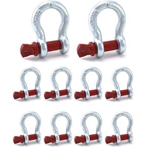 QWORK 5/8" Anchor Shackle Carbon Steel Screw Pin, 10 Pack Heavy Duty D Ring Shackle, 6,500 lbs Shackles for Tow Strap Winch Off Road Vehicle Recovery