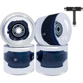 Skateboard Wheels with Bearings 60mm Longboard Wheels Street Wheels Light Up Wheels 80A (Clear, Set of 4)