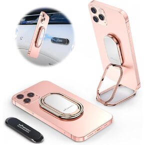 Mindsky Phone Ring Holder Finger Kickstand Retractable 360°Rotation Ultra-Thin Cell Phone Back Grip Foldable Cellphone Stand for iPhone iPad Smartphones Tablets (with Universal Magnetic Car Mount)