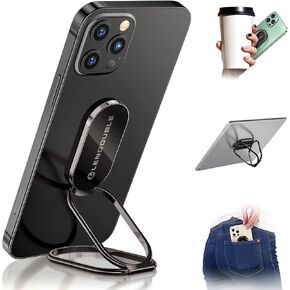 Phone Ring Holder Finger Kickstand, 360 Rotation Foldable Ultra-Thin Metal Cell Phone Back Hand Grip for Magnetic Car Mount & Office Desktop, Adjustable Cellphone Stand for iPhone 15 iPad Smartphones