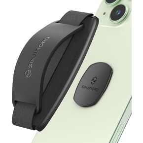 Sinjimoru Detachable Phone Grip Kickstand for Wireless Charging Compatible Phone Finger Holder for iPhone & Smartphones. Sinji Mount S-Grip Black