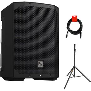 Electro-Voice EVERSE 8 8" 2-Way Battery Powered Loudspeaker with Bluetooth (Black) Bundle with Auray Steel Speaker Stand and XLR-XLR Cable