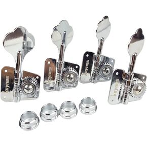 KAYNES Bass Tuners 1:26 Ratio Open Frame Silver Tuning Key Pegs Machine Head Tuners for Electric Jazz Precision Instruments (Chrome)