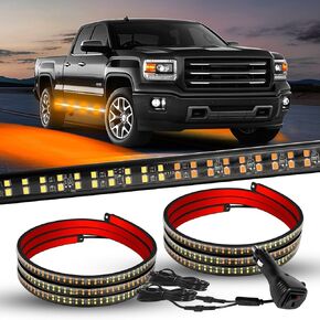 2PCS 70 inch Truck Emergency Strobe Lights Strip 864 LED Running Board Lights Bar Waterproof Flexible Flashing Warning Safety Light for Trucks Construction Vehicles Pickup SUV (Amber White)