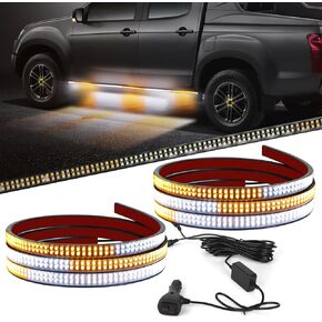 2 in 1 70 Inch Truck Emergency Strobe Light Strip 1152 LEDs High Brightness Amber White LED Running Board Lights Bar Waterproof LED Flashing Warning Light Strip for Trucks Construction Pickup