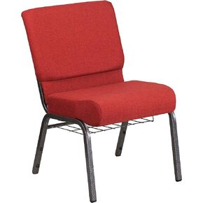 Flash Furniture HERCULES Series 21''W Church Chair in Dark Gray Fabric with Book Rack - Silver Vein Frame