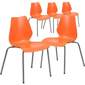 Flash Furniture 5 Pack HERCULES Series 770 lb. Capacity Orange Stack Chair with Lumbar Support and Silver Frame in Kuwait