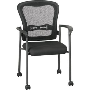 كرسي الزائرين Office Star ProGrid Back Deluxe Stacking مع مقعد مبطن ودعم قطني مدمج، مع عجلات دوارة، Coal FreeFlex