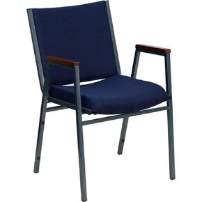 Flash Furniture HERCULES Series Heavy Duty Navy Blue Dot Fabric Stack Chair with Arms and Ganging Bracket