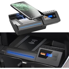 ZChan Wireless Car Charger Fit for Mercedes-Benz C/GLC/AMG Series 2022-2015 C180/C200/C260/C300/GLC200/GLC300,15W Wireless Charging Panel,QC3.0 Charging Port, Multiple Phones Owner(All Qi Phones)