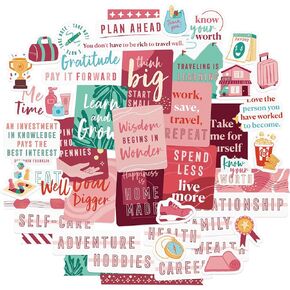 Navy Peony Viva Magenta Goal Setting Vision Board Stickers (48pcs) - Positive, Bright Red, Inspirational Empowerment Stickers for Vision Board Party, Planner and Journal