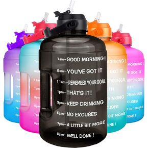 QuiFit 1 Gallon Water Bottle - with Straw & Motivational Time Marker Leak-Proof BPA Free Reusable Gym Sports Outdoor Large(128OZ) Capacity Water Jug(Black,1 Gallon)