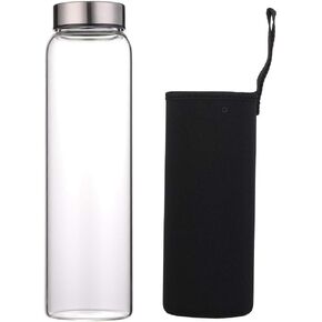 Glass Water Bottle 32 oz High Borosilicate with Neoprene Sleeve Leak Proof Lid Reusable Eco Friendly Bpa Free