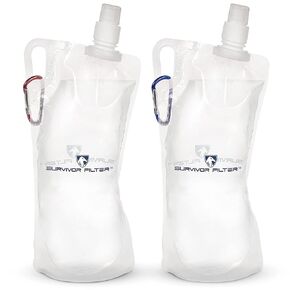 Survivor Filter 1L Black Collapsible Water Bottles - Travel, Hiking, Foldable, BPA-Free - 2 x 33oz