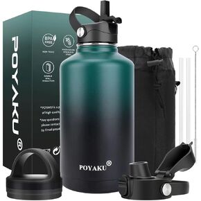 Water Bottle Insulated 32oz 40oz 64oz 128oz Straw Lid Spout Lid & 3 Lids, Leak Proof, Vacuum Insulated,Stainless Steel Water Bottle Wide Mouth for Sports, Gym or Office, BPA-Free Keep Cold 24H Hot 12H