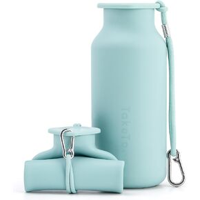 Collapsible Water Bottles 20 oz, Leak Proof, BPA Free Foldable Silicone Travel Water Bottle Cups for Taveling, Outdoors, On the go, Sage Green