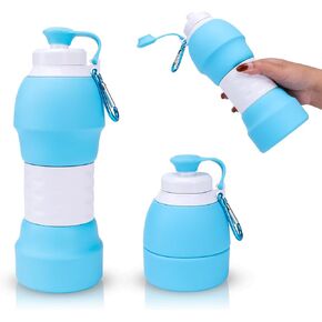 Collapsible Water Bottle, Upgrade Leakproof Foldable BPA Free Silicone Reusable Sports Bottle, Portable Refillable Bottles with Carabiner, Ideal for Travel Hiking Outdoor Camping Gym