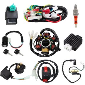 Complete Electrics Stator Coil CDI Wiring Harness Spark Plug Kits Aftermarket Replacement Parts Fit for 50cc 70cc 110cc 125cc ATV Go Kart Quad 4 Wheeler Dirt Pit Bikes.