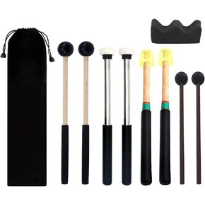 4Pair Steel Tongue Drum Mallets with Bracket and Storage Bag,3 Pair Rubber Head Percussion Sticks,1 Pair Felt Head Drum Stick,Drum Hammer for Ethereal Drum Xylophone Woodblock Glockenspiel