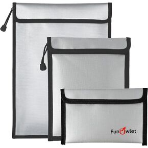 Fireproof Waterproof Money Document Bag - 3 Pack Safe Upgraded Zipper Bags, Fire & Water Resistant Storage Organizer Pouch for A4 A5 Documents Holder,File,Cash,Jewelry,Passport,Tablet,Laptop (Black)