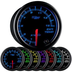 GlowShift Black 7 Color 1500 F Pyrometer Exhaust Gas Temperature EGT Gauge Kit - Includes Type K Probe - Black Dial - Clear Lens - for Diesel Trucks - 2-1/16" 52mm