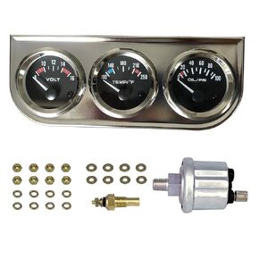 3 in1 Triple Auto Gauge Meter Kit 52mm (8-16V Volt Meter +100-250℉ Water Temperature Gauge+ 0-100 psi Oil Pressure Meter) with Black Console for 12V Cars