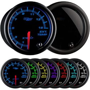 GlowShift Tinted 7 Color 1500 F Pyrometer Exhaust Gas Temperature EGT Gauge Kit - Includes Type K Probe - Black Dial - Smoked Lens - for Diesel Trucks - 2-1/16" 52mm