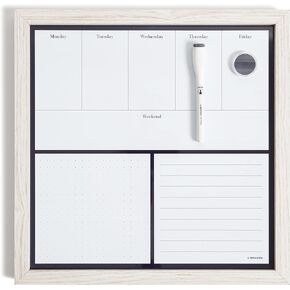 U Brands Rustic Weekly Dry Erase Planner Board, 14 x 14 Inches, Office Supplies, White Wood Frame