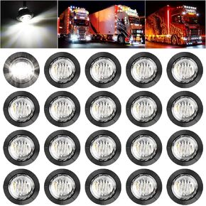 PSEQT 3/4" Round LED Side Marker Clearance Lights Front Rear Marker Indicators Tail Light Waterproof for Trailer Truck Car Bus Van Pickup RV ATV Wrangler (10pcs Red & 10pcs Amber)