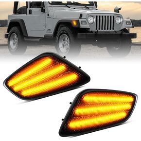 استبدال مجموعة مصابيح الإشارة الأمامية من Litzland LED لمصابيح الإشارة الجانبية لـ 1997 1998 1999 2000 2001 2002 2003 2004 2005 2006 Wrangler TJ عدسات مدخنة، حزمة من 2