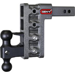 GEN-Y GH-524 MEGA-Duty Adjustable 7.5" Drop Hitch with GH-051 Dual-Ball, GH-032 Pintle Lock for 2" Receiver - 16,000 LB Towing Capacity - 2,000 LB Tongue Weight
