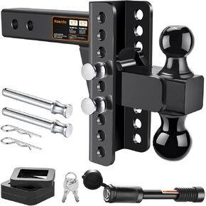 وصلة ربط مقطورة قابلة للتعديل من Koerdo - وصلة قطرة مع جهاز استقبال 2.5 بوصة - قطرة/ارتفاع 6 بوصة، وصلة ربط كروية 2 بوصة و2-5/16 بوصة للشاحنات، 22,000 رطل GTW، وصلة سحب مع دبوس مضاد للسرقة، أسود in Kuwait