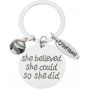 Infinity Collection Softball Keychain for Girls, Softball Accessories, Inspirational She Believe She Could, So She Did Charm, Softball Jewelry, Softball Stuff for Teens