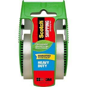 Scotch Heavy Duty Greener Shipping Packaging Tape, 1 Roll with Dispenser, 1.88"ch x 700 inch, 1.5" Core, Great for Packing, Shipping & Moving, Clear (142G)